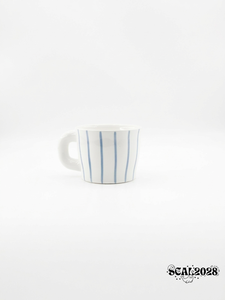 Seal Blue Striped Ceramic Water Cup