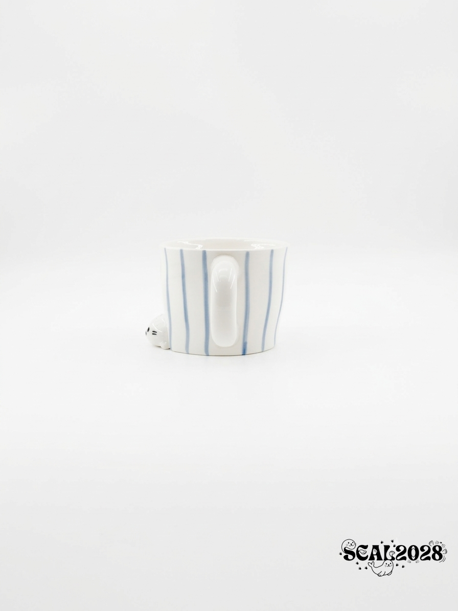 Seal Blue Striped Ceramic Water Cup