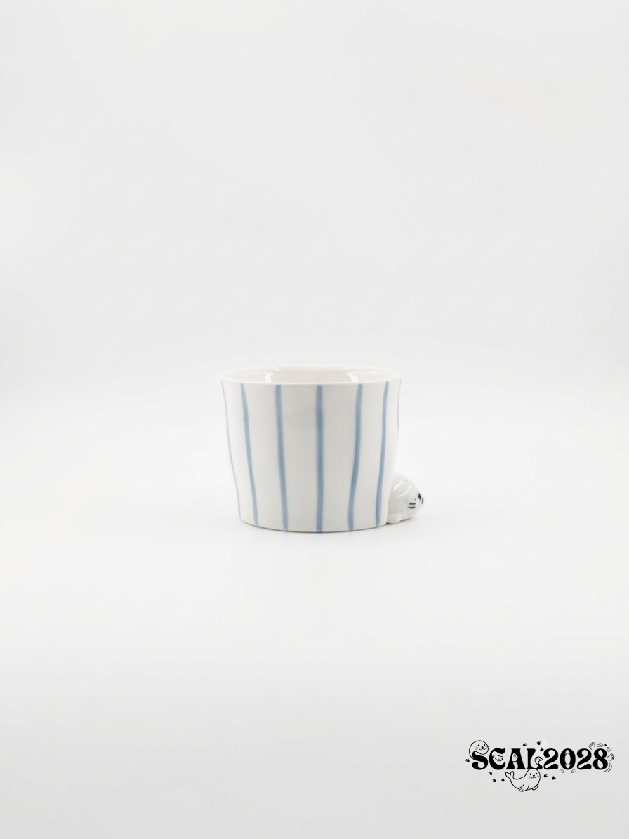 Seal Blue Striped Ceramic Water Cup