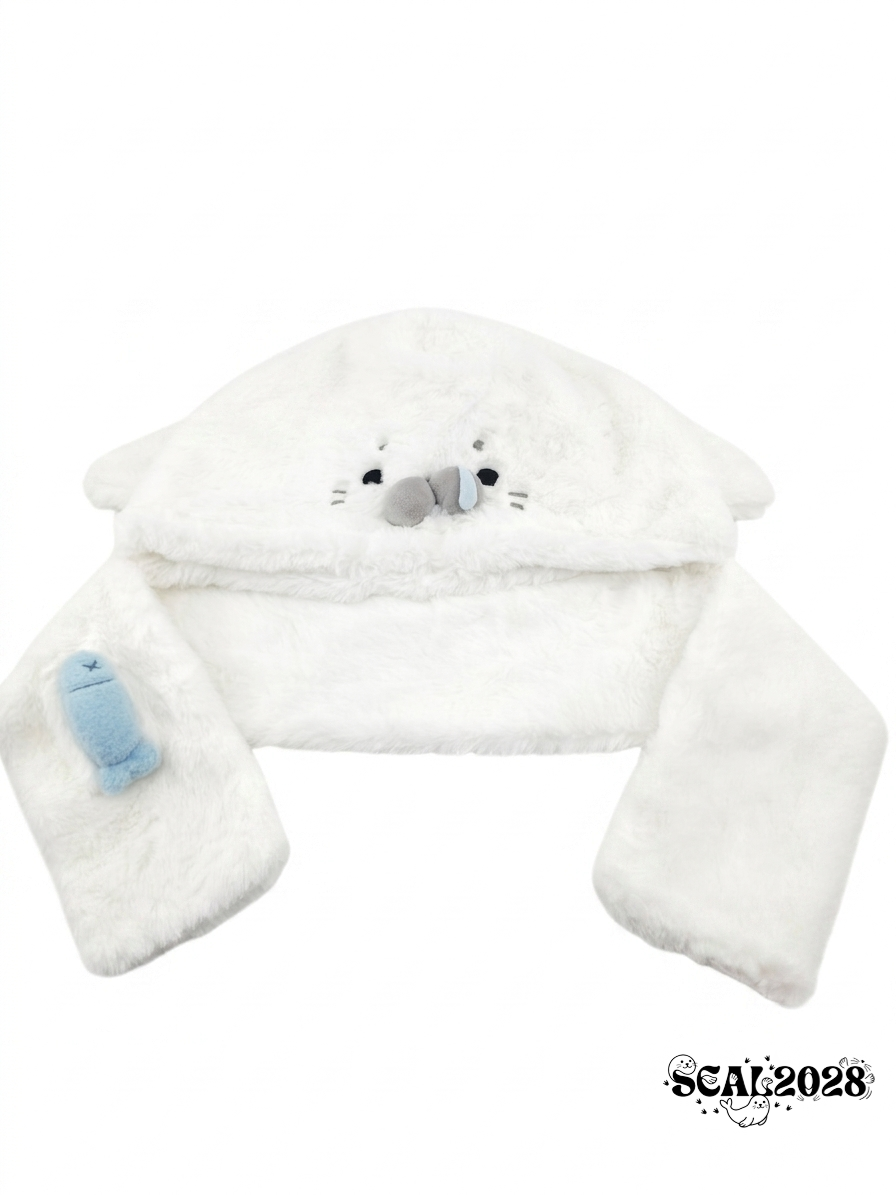 Seal white hooded scarf