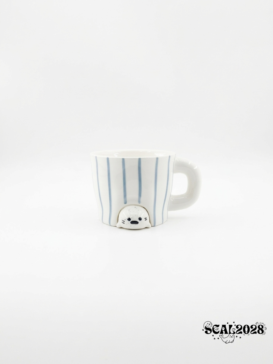 Seal Blue Striped Ceramic Water Cup