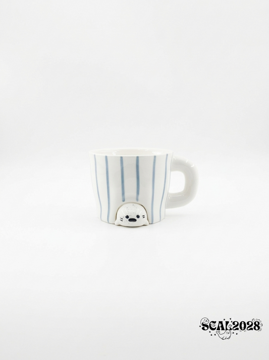 Seal Blue Striped Ceramic Water Cup
