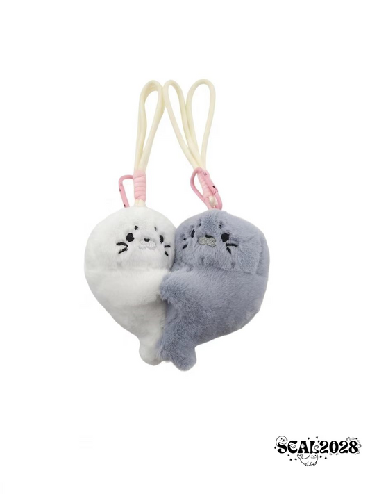 Two Magnetic Heart-Shaped Seal Keychain